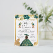 Floral Emerald Green Charra Princess Quinceanera Uitnodiging Briefkaart (Staand voorkant)