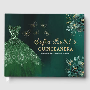 Floral Emerald Green Dress Birthday Quinceanera Gastenboek