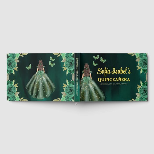 Floral Emerald Green Dress Birthday Quinceanera Gastenboek (Volledig)
