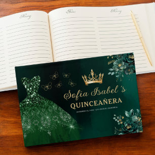 Floral Emerald Green Dress Birthday Quinceanera Gastenboek