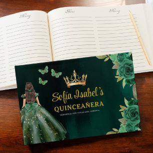 Floral Emerald Green Dress Birthday Quinceanera Gastenboek