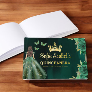 Floral Emerald Green Dress Birthday Quinceanera Gastenboek