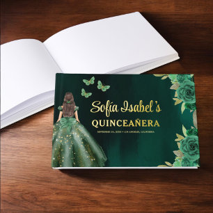 Floral Emerald Green Dress Birthday Quinceanera Gastenboek