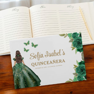 Floral Emerald Green Dress Birthday Quinceanera Gastenboek