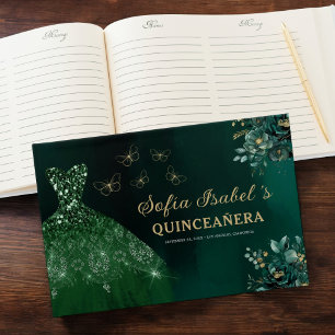 Floral Emerald Green Dress Birthday Quinceanera Gastenboek