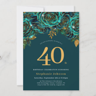Floral Emerald Green en Gold 40e verjaardag Kaart