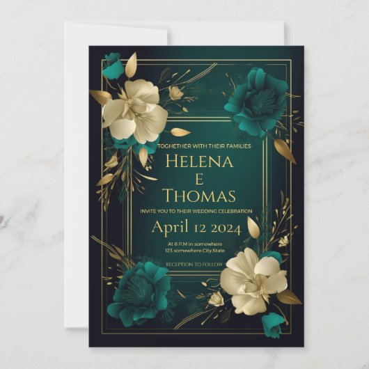 Floral Emerald Green en Gold Kaart (Voorkant)