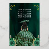 Floral Emerald Green Gold Boots Horse Quinceanera Folie Uitnodiging (Achterkant)