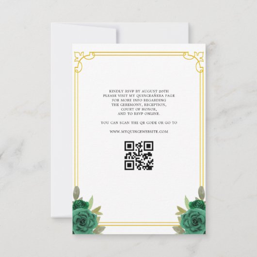 Floral Emerald Green Gold Boots Horse Quinceanera Kaart (Achterkant)