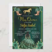 Floral Emerald Green Gold Boots Horse Quinceanera Kaart (Voorkant)