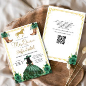 Floral Emerald Green Gold Boots Horse Quinceanera Kaart
