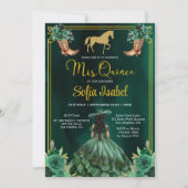 Floral Emerald Green Gold Boots Horse Quinceanera Kaart (Voorkant)