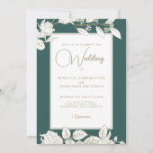 Floral Emerald Green Gold Wedding Invitation Kaart (Voorkant)