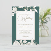 Floral Emerald Green Gold Wedding Invitation Kaart (Staand voorkant)