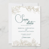 Floral Emerald Green Gold Wedding Save the Date Kaart (Voorkant)