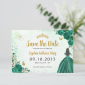Floral Emerald Green Princess Birthday Quinceanera Save The Date (Staand voorkant)