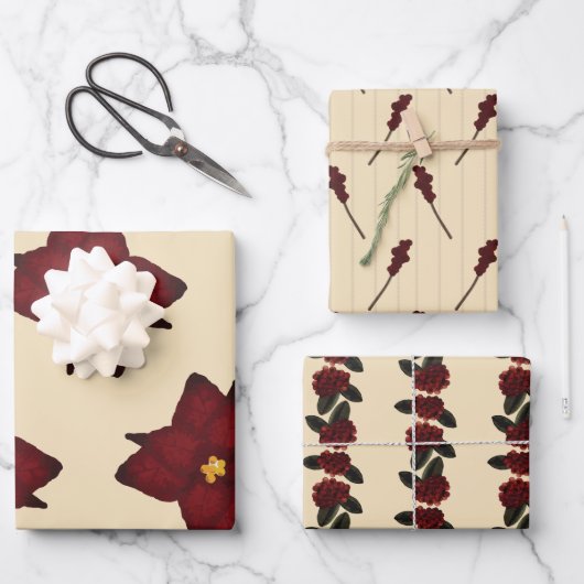 Floral en Berry, Waterverf van rood en room Inpakpapier Vel (Voorkant)