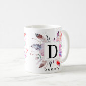 Floral- en bloemenboho-monogram en naamontwerp koffiemok (Voorkant rechts)