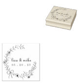 Floral en Bow Wreath Custom Couple Names Wedding Rubberstempel (Gestempeld)