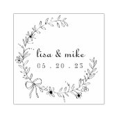 Floral en Bow Wreath Custom Couple Names Wedding Rubberstempel (Afrduk)