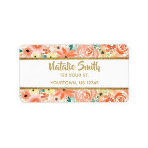 Floral en Gold Glitter Elegant Return Address Etiket