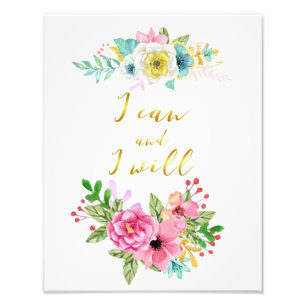 Floral- en goudkalligrafie die ik kan en ik zal ci foto afdruk