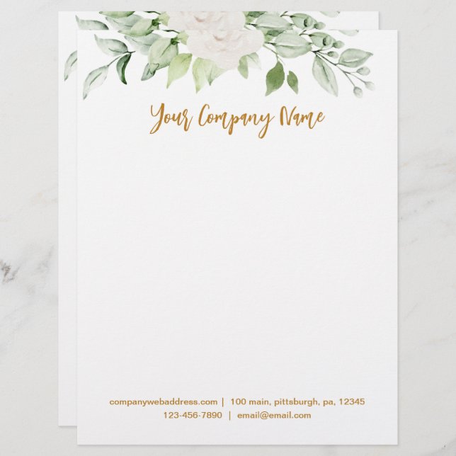 Floral en Greenery Gold Script Briefhoofd (Voorkant / Achterkant)