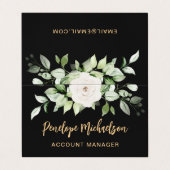 Floral en Greenery Gold Script met QR Code Black Visitekaartjes (Buitenkant ongevouwen)