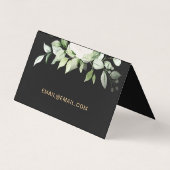 Floral en Greenery Gold Script met QR Code Black Visitekaartjes (Achterkant)