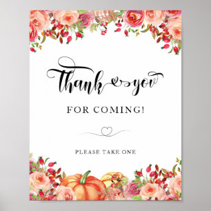 Floral en oranje pompoen Dank u voor uw komst Poster
