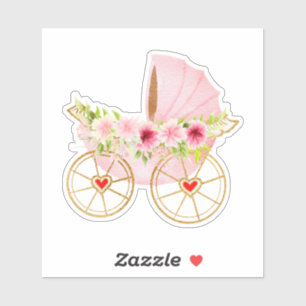 Floral en roze baby stroller sticker