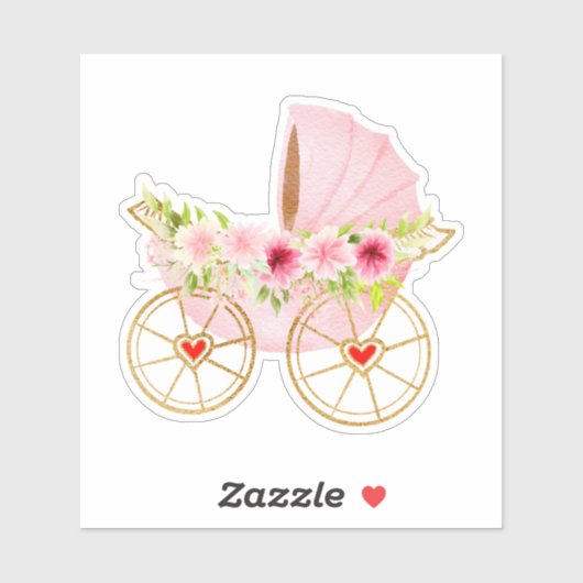 Floral en roze baby stroller sticker (Vel)