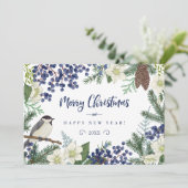 Floral en Winter Bird | Fotovakantiekaart Feestdagenkaart (Staand voorkant)