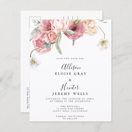 Floral Enregistrer la date | Annabeth | Carte post (Devant / Derrière)