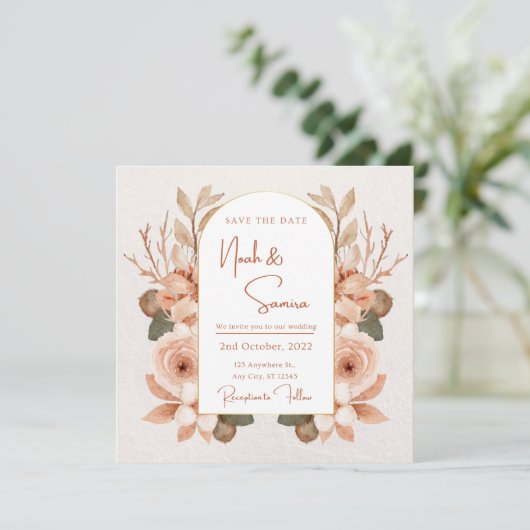 Floral Enregistrer La Date Invitation Pour Mariage (Debout devant)