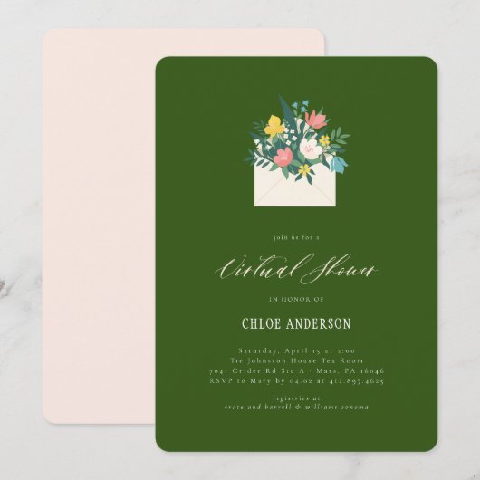 Floral Envelope Virtual Vrijgezellenfeest Kaart (Voorkant / Achterkant)