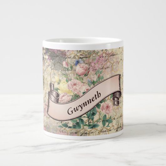 Floral Ephemera met Beehive Pattern en Name Extra Grote Beker (Voorkant)