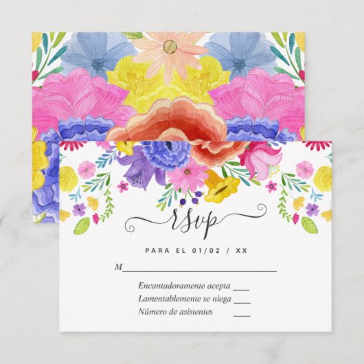Floral Espagne Fiesta Wedding Carte RSVP (Devant / Derrière)