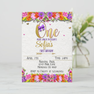 Floral et or première invitation anniversaire