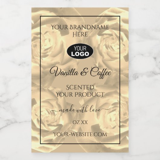 Floral Étiquette Beige Rose couleur crème Logo (Étiquettes simples)