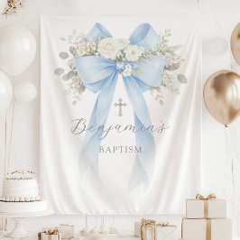  Floral Eucalyptus Blue Bow Baby Boy Baptism Wandkleed