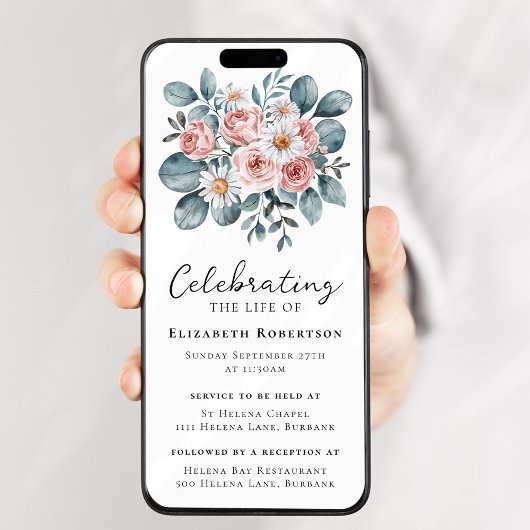 Floral Eucalyptus Boho Funeral Digital Eviet Kaart