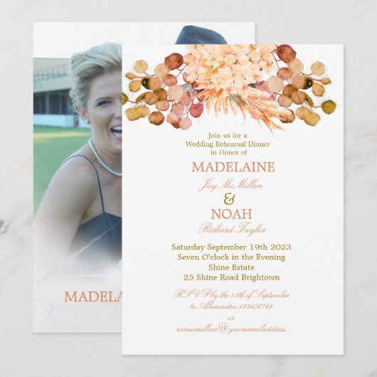 Floral Eucalyptus Elegant Chic Wedding Rehearal Kaart (Voorkant / Achterkant)