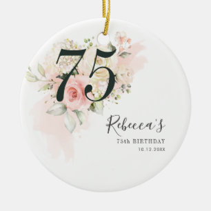 Floral Eucalyptus Foliage Pink 75th Birthday Keramisch Ornament