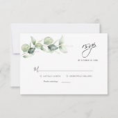 Floral Eucalyptus Foliage Script Weduwschap RSVP Notitiekaartje (Voorkant)