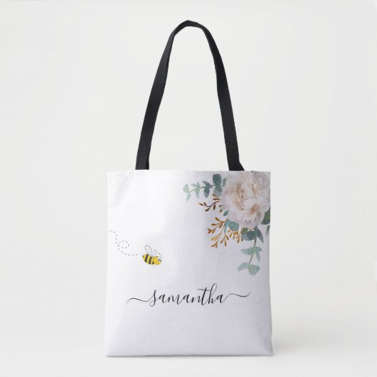 Floral Eucalyptus greenery bee name script Draagtas (Voorkant)