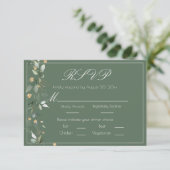 Floral Eucalyptus Greenery Gold Green Wedding RSVP Kaartje (Staand voorkant)