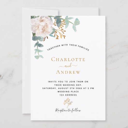 Floral eucalyptus greenery modern elegant bruiloft kaart (Voorkant)