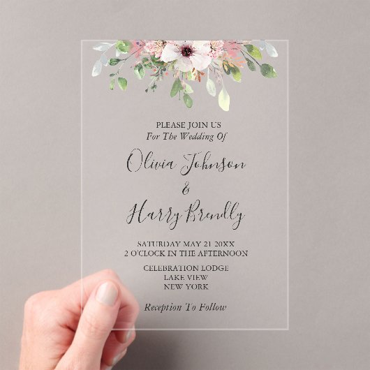 Floral Eucalyptus Greenery Wedding Acryl Uitnodigingen (Insitu (Draagbaar))