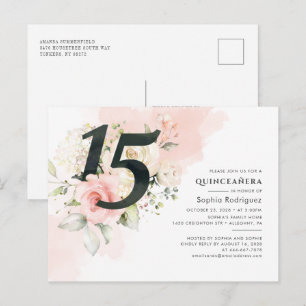 Floral Eucalyptus Leaves Quinceanera 15e verjaarda Uitnodiging Briefkaart